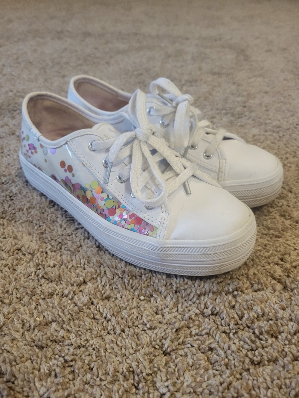 Kate Spade Keds Confetti White Leather Shoes Girls Size 2.5 Used